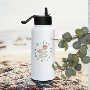 Stainless steel water bottle with a straw lid - Grow Where Planted